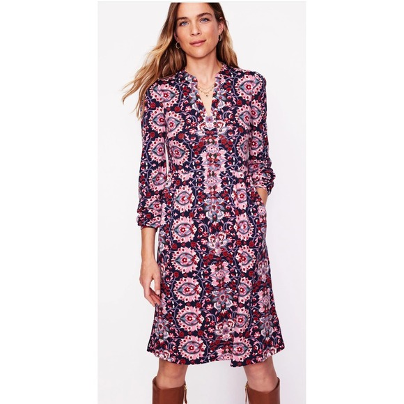 Boden Dresses & Skirts - Boden Naomi Relaxed Jersey Dress Old Rose Sz XL Floral Print Midi Long Sleeve